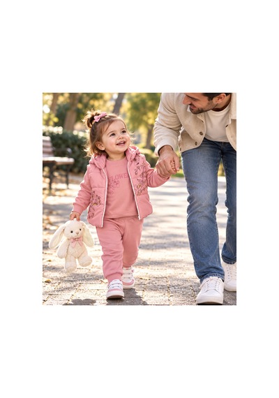 Genel Markalar Çiçek Desenli Yelekli Kız Çocuk 3 Lü Bebek Takım Pembe - 927433647 Pembe