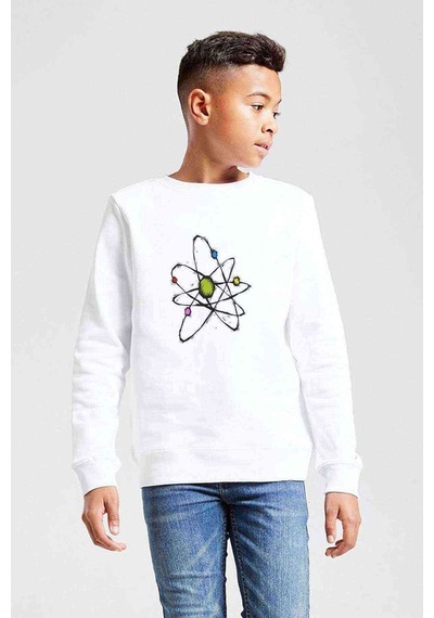 Tshirthane Fizik Enerji Baskılı Unisex Çocuk Beyaz Sweatshirt