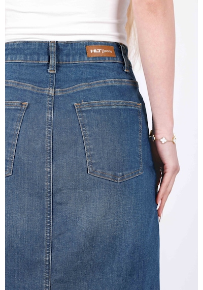 HLT Jeans Vintage Blue Kadın Regular Fit Likralı Yüksek Bel Orta Boy Denim Kot Etek Alice-4011 Mavi