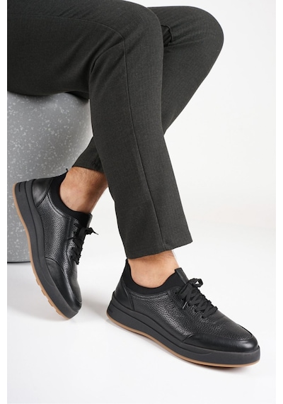 Fame Step Hakiki Deri Erkek Yürüyüş Ayakkabısı Casual Comfort Streç Yapı Bağcıksız Kullanım Ortopedik Günlük Rahat Taban Siyah Sneaker Napoli