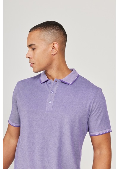 AC&Co / Altınyıldız Classics 4A4820200047MBYXL Düğmeli Polo Yaka Cepsiz Slim Fit Erkek Tişört Mor - Beyaz
