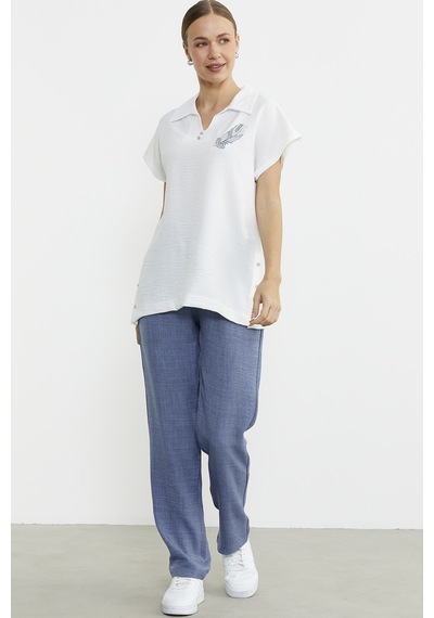 Sementa Polo Yaka Keten Görüntülü Takım - Indigo Indigo Sementa Polo Yaka Keten Görüntülü Takım - Indigo Indigo