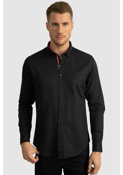 Tudors Slim Fit Dar Kesim Uzun Kol Erkek Gömlek-23450 Lacivert