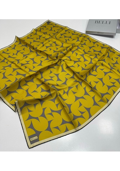 Belli Twill İpek Eşarp 4117-33 Sarı, Gri Gri-Sarı