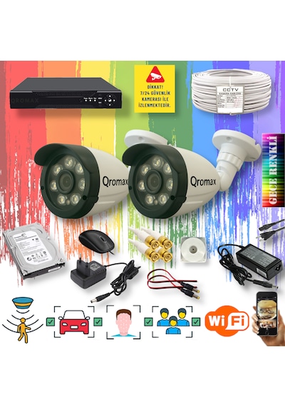 2 Kameralı Gece Renkli Yapay Zekalı Turbohd Set 3908w-104