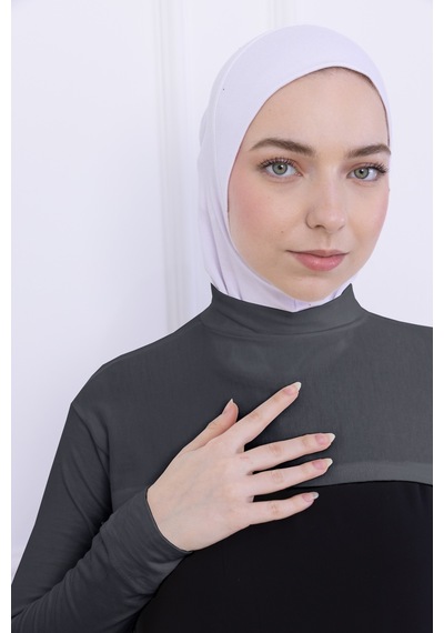 Loggia Balıkçı Yaka Boyunluklu Kolluk Gri - Likralı Dik Yakalı Kadın Body Tesettür Crop Bolero Gri
