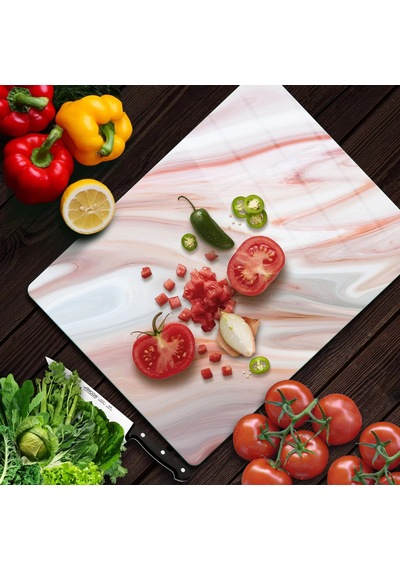 Decovetro Cam Kesme Tahtası Ve Sunumluk Kırmızı Mermer Desenli 25 X 35 Cm Çok Renkli