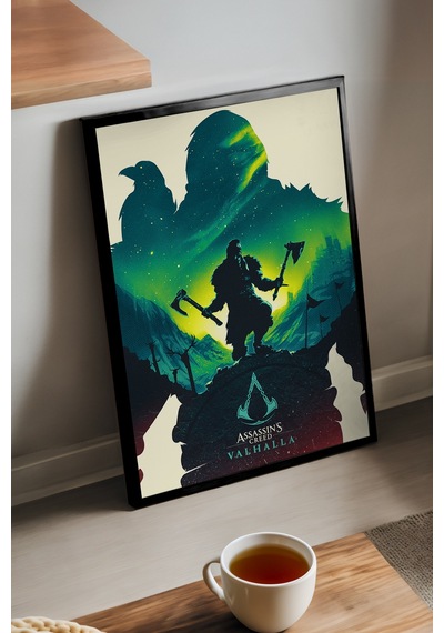 Assassin's Creed Valhalla Siyah Ahşap Çerçeveli Poster, Dekoratif Oyun Duvar Tablosu