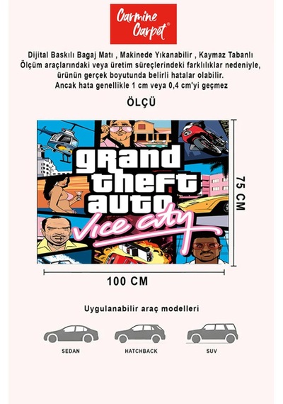 Dijital Baskı Dekoratif Gta Desen Araba Bagaj Matı Yıkanabilir Bagaj Havuzu