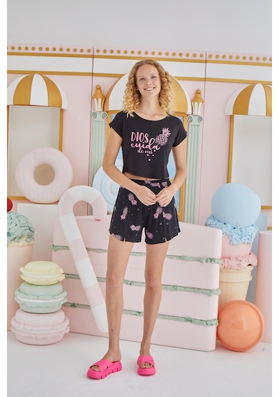Sevim Kadın Kısa Kol Siyah Şortlu Pijama Takım C9t1n851 001