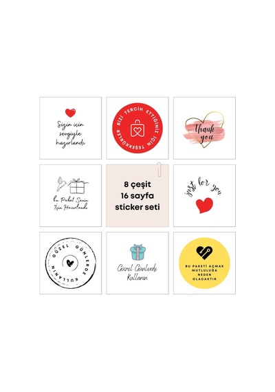 Paketlemeye Özel 8 Çeşit Sticker Seti, 560 Adet 16 Sayfa Diğer