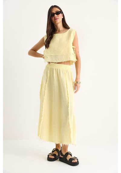 Shade Kadın Beli Lastikli Etek Yandan Bağlama Detaylı Crop Müslin Alt-üst Takım 60283236 - Limon Sarısı Çok Renkli