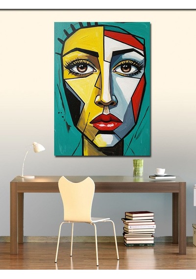 Kanvas Tablo Soyut Yüz Ve Renkli Desenler 50cmx70cm
