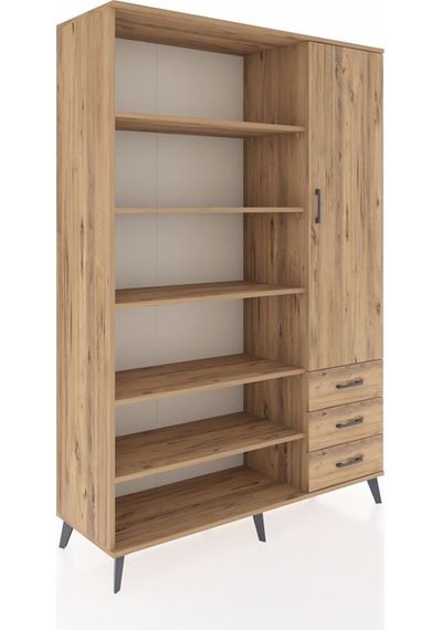 Hyperion Dolap 9 Raflı 3 Çekmeceli Tek Kapaklı 132x44x195 Çam-çam/çam Atlas Çam/atlas Çam