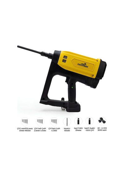 Dawreek Bt0240 Şarjlı Çivi Tabancası Gaz + Batarya Profesyonel Çakma Makinesi 30-180mm