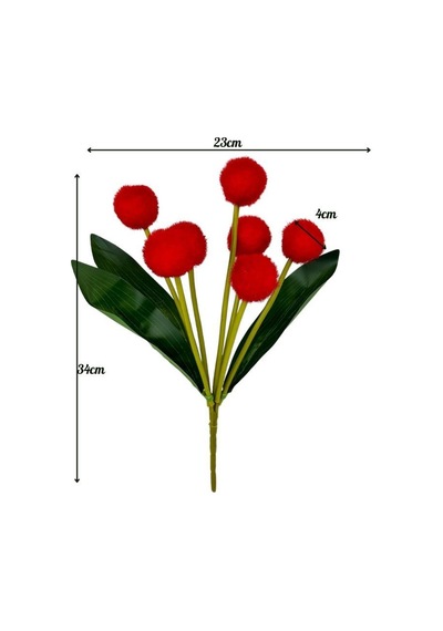 Yapay Çiçek Kırmızı Pompon Çiçeği Dekoratif Yapay Çiçek 30 20cm