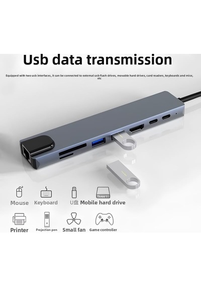 Apple Uyumlu MacBook Pro Air Usb Type-c Hub Dönüştürücü Çevirici Çoklayıcı 8 İn 1 Type-c Çıkışlı Çoklu Çevirici Adaptör Ethernet Hdmı Usb Çoklayıcı Sd Tf Kart Okuyucu Usb Hub
