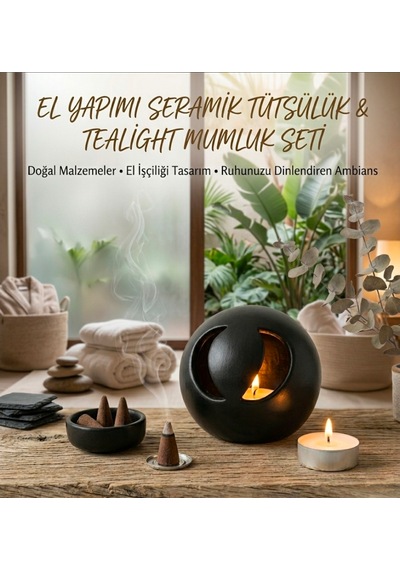 El Yapımı Seramik Tütsülük & Tealight Mumluk Seti Modern Tasarım Dekoratif Seramik Tütsü Ve Mum Hediyeli