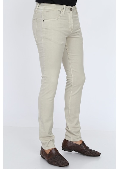 Digital Jeans Dar Kesim Erkek Likralı Açık Gri Kot Pantolon Krem Açık Gri