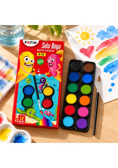 Fatih Sulu Boya 12 Renk 12 Tablet + 1 Fırça Çok Renkli