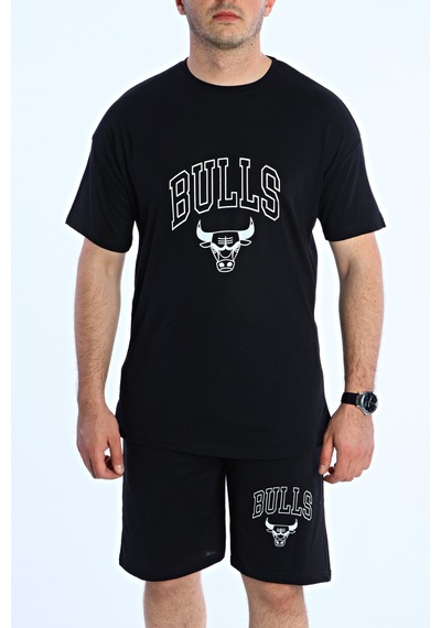 Bulls Baskılı Şort Takım Siyah Siyah