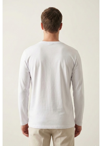 Elemge Pamuk Erkek Süprem Basic T-shirt Compact Penye Tok Kumaş Uzun Kollu Beyaz Sporcu Tişört Body 2XL