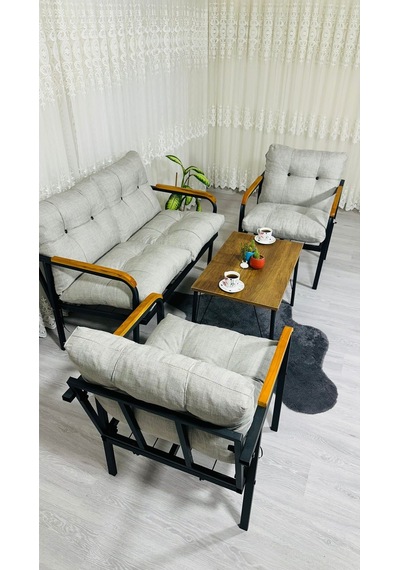 Madame Home Kaktüs Balkon, Bahçe,teras,cafe - Salon - Metal Kanepe Koltuk Takımı - 2 1 1 Sehpa Açık Gri