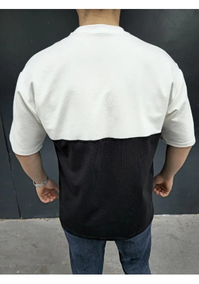 Erkek Kısa Kol Yazlık Tişört Torba Cepli Parçalı T-shirt - Siyah