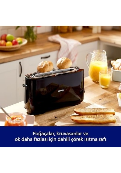 Daily Uzun Yuvalı Ekmek Kızartma Makinesi, Buz Çözme Modu, 8 Kızartma Ayarı, Uzun Yuvalı, Siyah, Hd2590/90