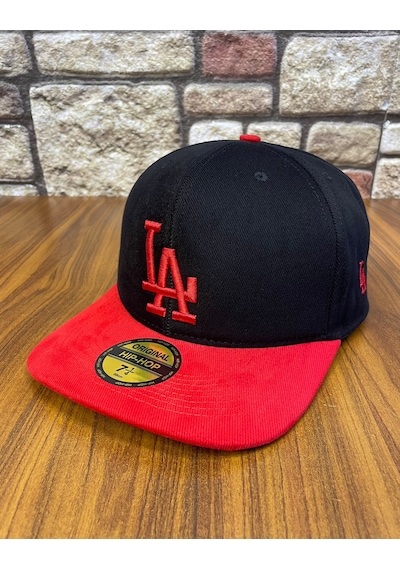 Hamze La Losangeles Nakışlı Hiphop Snapback Rapper Drip Şapka Cap Siyah - Kırmızı