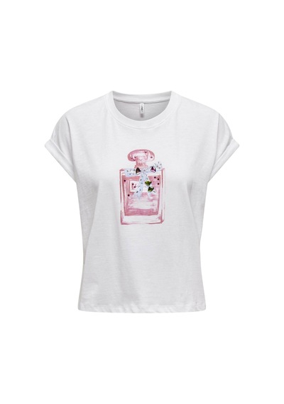 Only Beyaz Kadın Bisiklet Yaka T-shirt Beyaz
