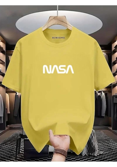Nasa Baskılı Oversize Tişört Sari