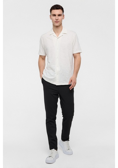 Backandbond Beyaz Relaxed Fit Küba Yaka Kısa Kollu Gömlek