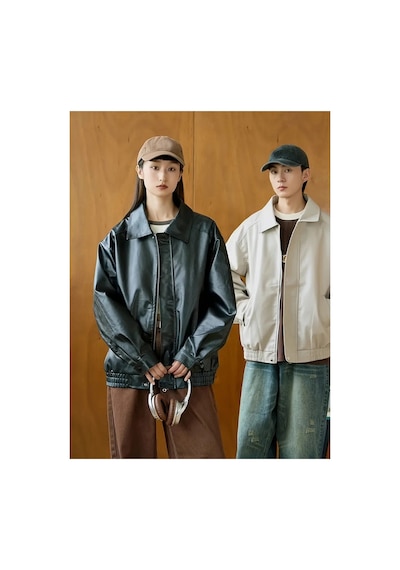 Meecy Oversize Unisex Bomber Vintage Deri Ceket Siyah Siyah