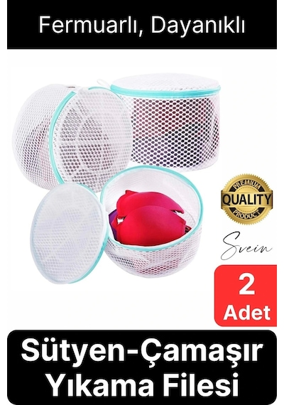 Premium 2 Adet İç Çamaşır Sütyen Yıkama Filesi Fermuarlı Yırtılmaz Çorap Temizlik Torbası Dayanıklı Çok Renkli