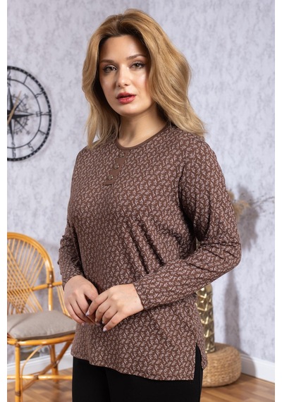 Mutlu City Kadın Yeni Model Yüksek Kalite Yuvarlak Yaka Patlı Orta Yaş Anne Penye Bluz 6545 Kahve Rengi Mutlu City Kadın Yeni Model Yüksek Kalite Yuvarlak Yaka Patlı Orta Yaş Anne Penye Bluz 6545 Kahve Rengi