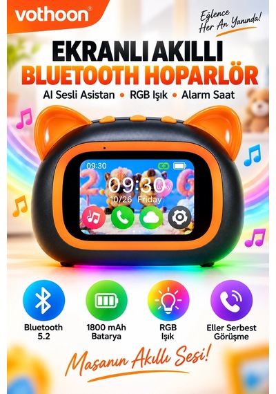 Tf39 Pro Yapay Zekalı Bluetooth Hoparlör Renkli Ekran, Rgb Işık, Alarm Ve Saat Çok Renkli