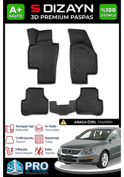 S-dizayn Vw Passat B6 3d Pro Havuzlu Paspas 2005-2010 A+ Kalite