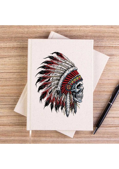 Kızılderili Skull Portre Çizgisiz Kanvas Defter Krem