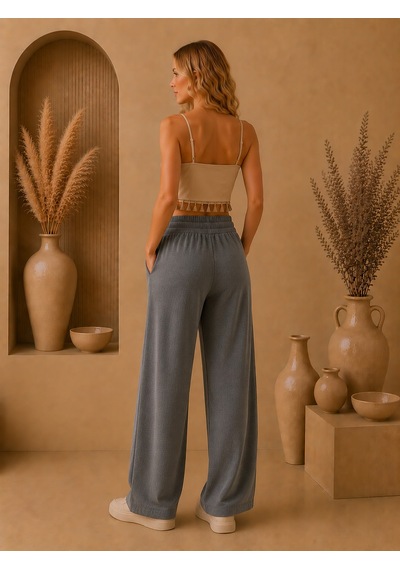 Mitodo.com Casual Örme Kumaş 2 Cepli Belden Ayarlamalı Pantolon Antrasit