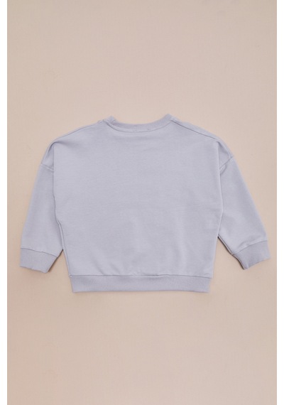 Fullamoda Kabartma Baskılı Oversize Kız Çocuk Sweatshirt Gri