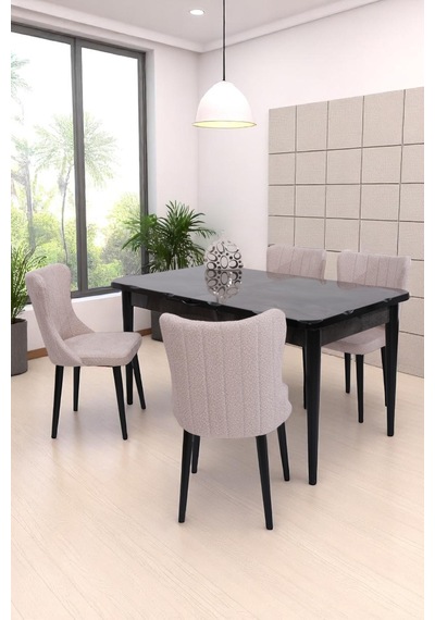 Duru Tuna Mdf Lak Panel Açılır Yemek Masa Takımı 90x160