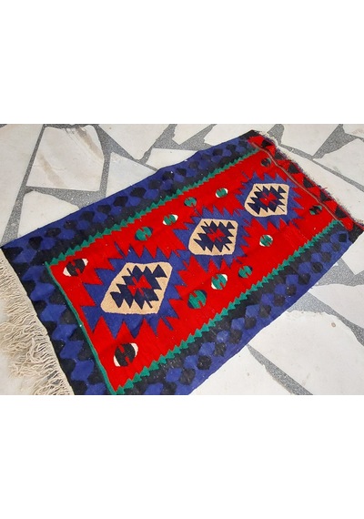 Antika Kafkas Esintili El Dokuma Yün Kilim 80x140 Cm Çok Renkli