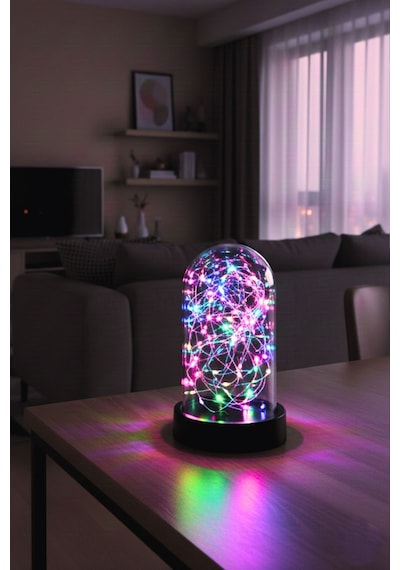 Led Işıklı Ters Fanus 3 Metre Peri Tel İle Birlikte Rgb Renkli Teraryum Dekoratif Organizasyon Çok Renkli