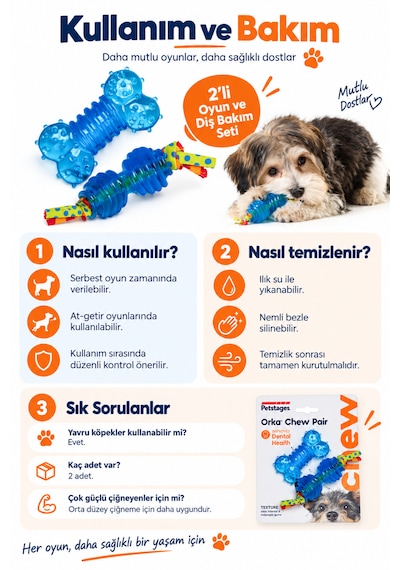 Petstages Orka Chew Pair 2 Pack İkili Kemik Şeklinde Köpek Çiğneme Oyuncağı
