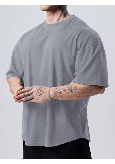 Genius Store Genius Erkek Spor Tişört Oversize Fitness & Gym Antrenman Tişörtü Gri