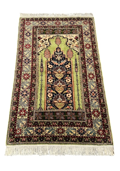Burak Halı El Dokuma Sıfır Bünyan Seccade 88x140 Yeşil Kök Boya Namazlık