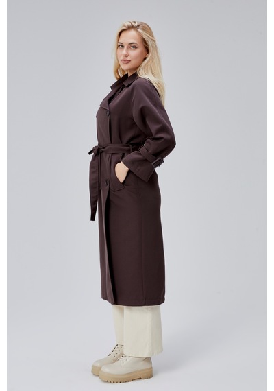 Acı Kahve Oversize Kuşaklı Trençkot Kahverengi