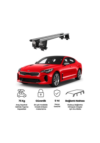 Royal Kia Stinger 2018 Ve Sonrası Uyumlu Gri Kilitli Ara Atkı Port Bagaj Tavan Barı