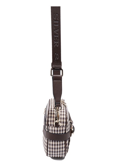 Silver Polo Sp1256 Kadın Çapraz Çanta Ekose Line Kare Kahve Sarı-kahve